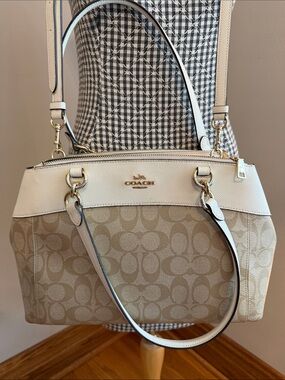 Coach Beige Signature Canvas Satchel with Chalk Trim